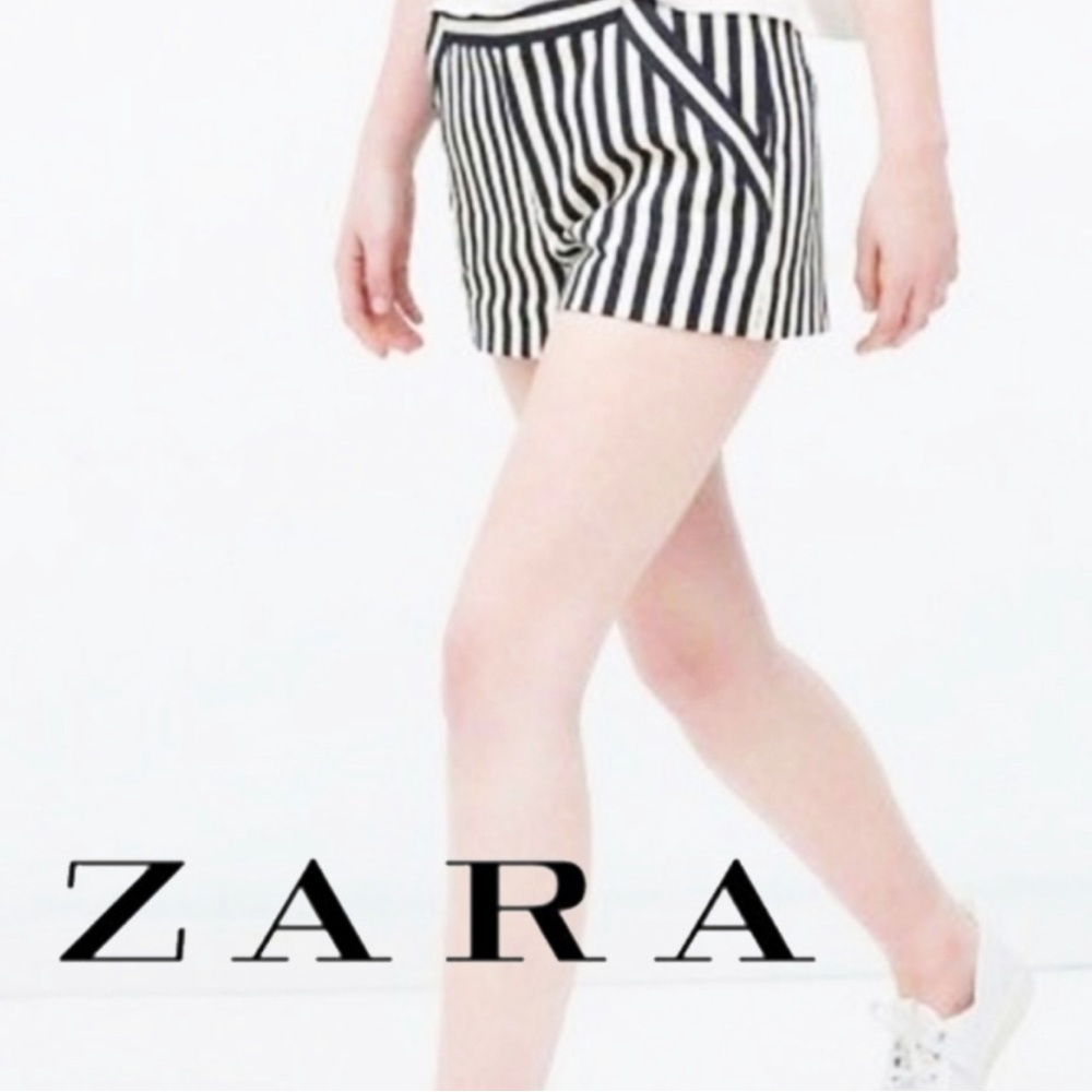 ZARA High Rise Horizon Striped Linen Shorts